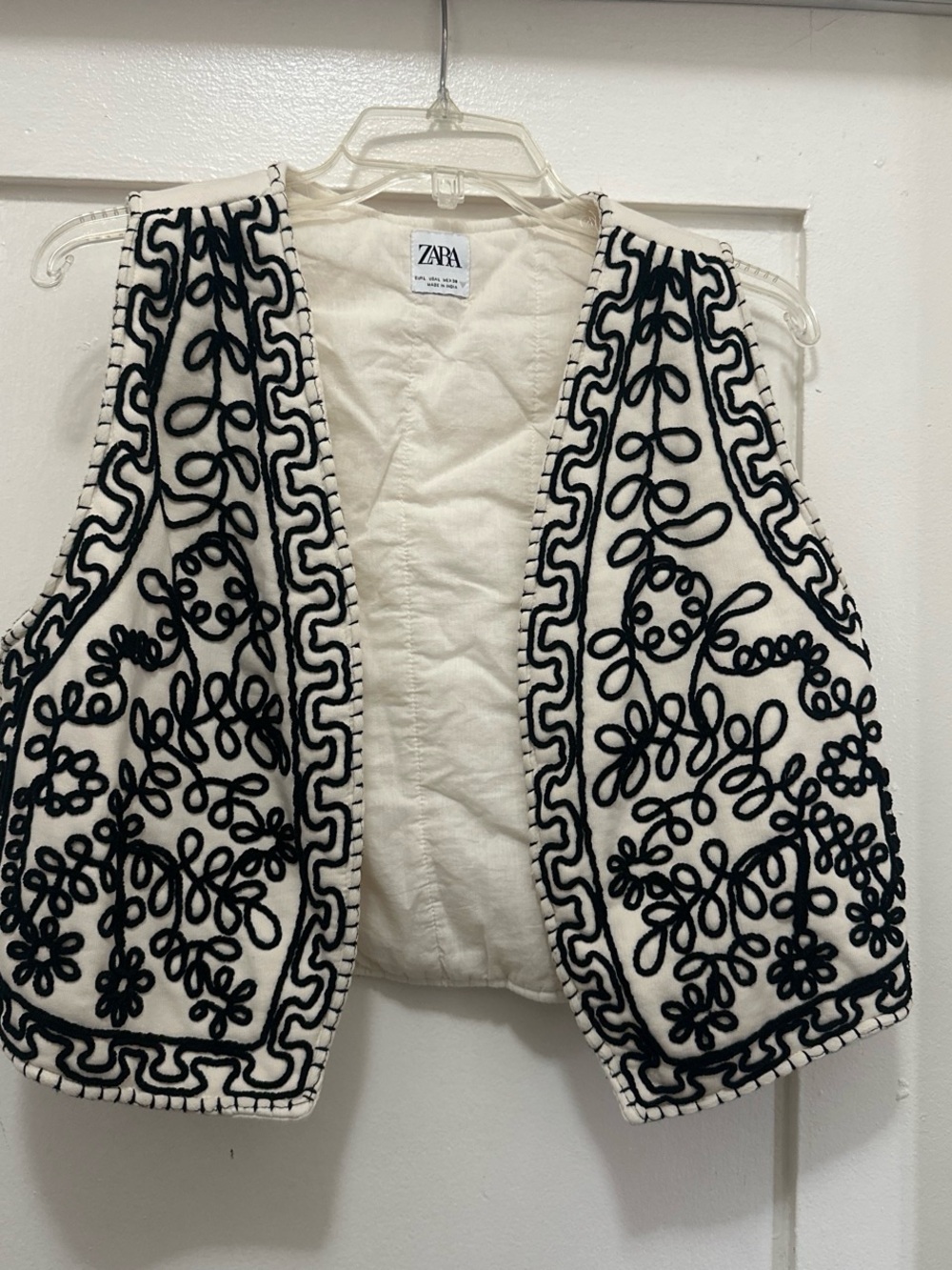 Zara Cream Vest with Black Embroidered Detail